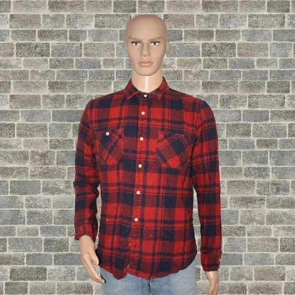 Red Button Down Long Sleeve Collard Shirt Urban Pipeline - Picture 1 of 7